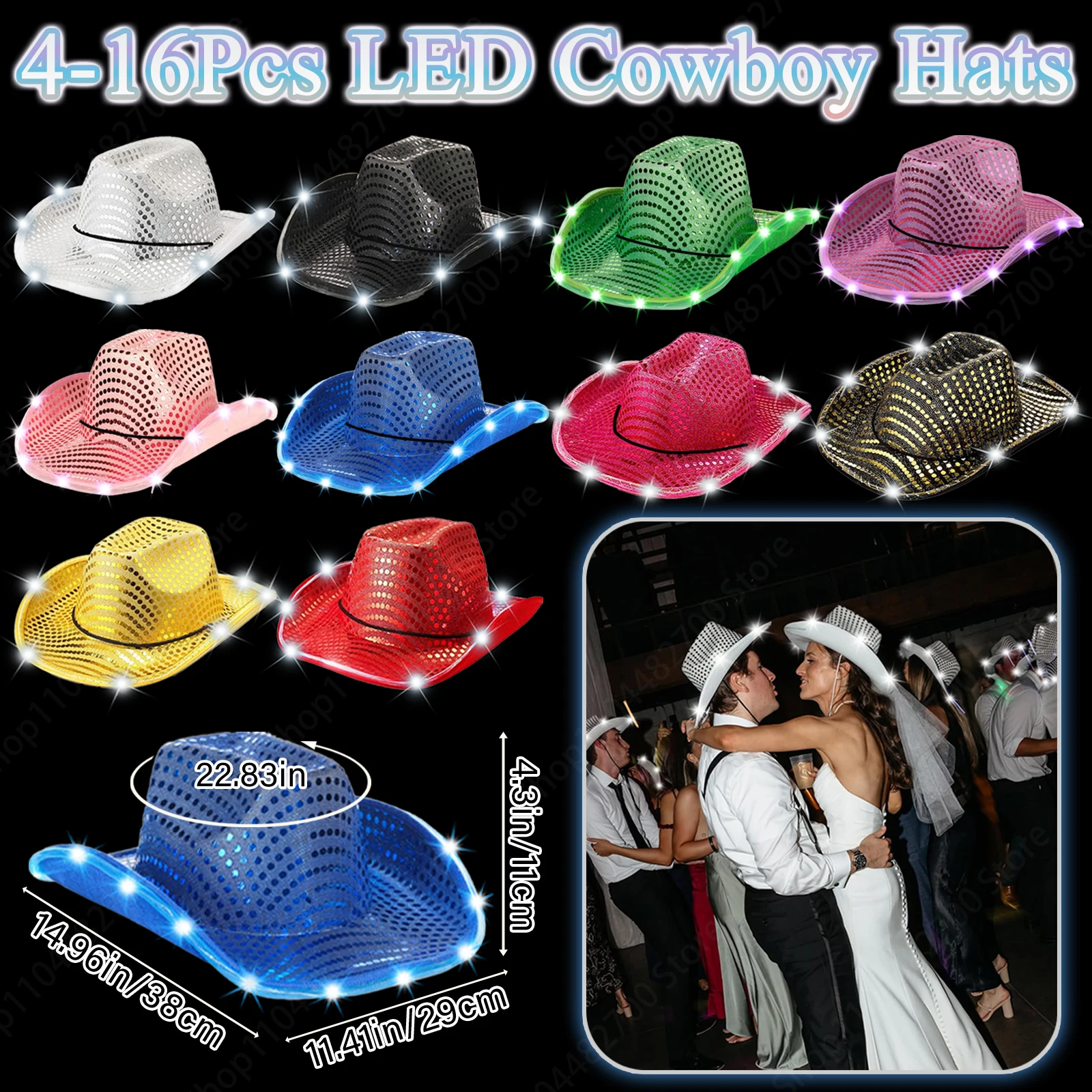 Party Hat Cone - 4/6/8/10/12/16 szt. Kapeluszy kowbojskich LED hurtowo