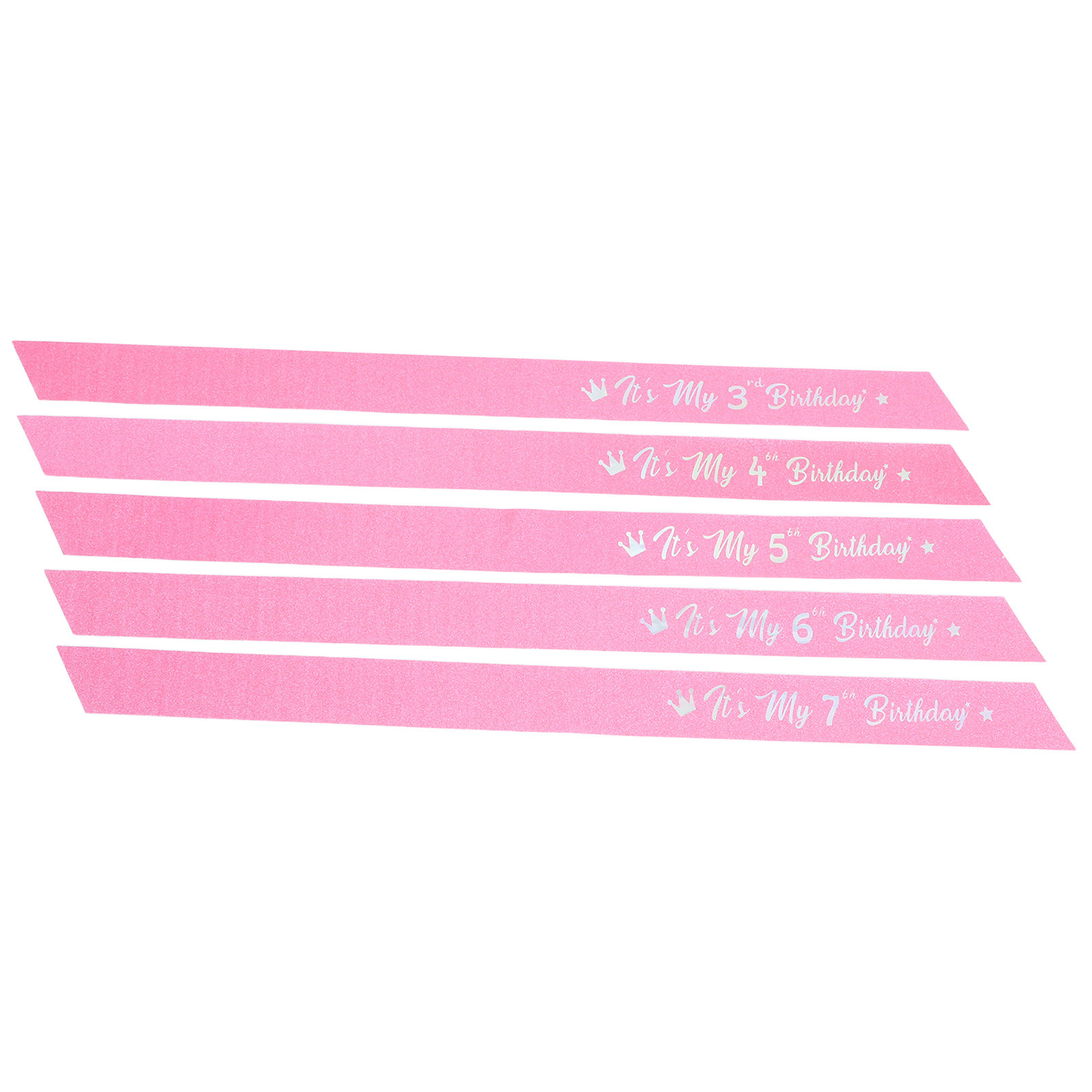 Birthday Sash Glitter - Różowa, brokatowa opaska urodzinowa, zestaw 5