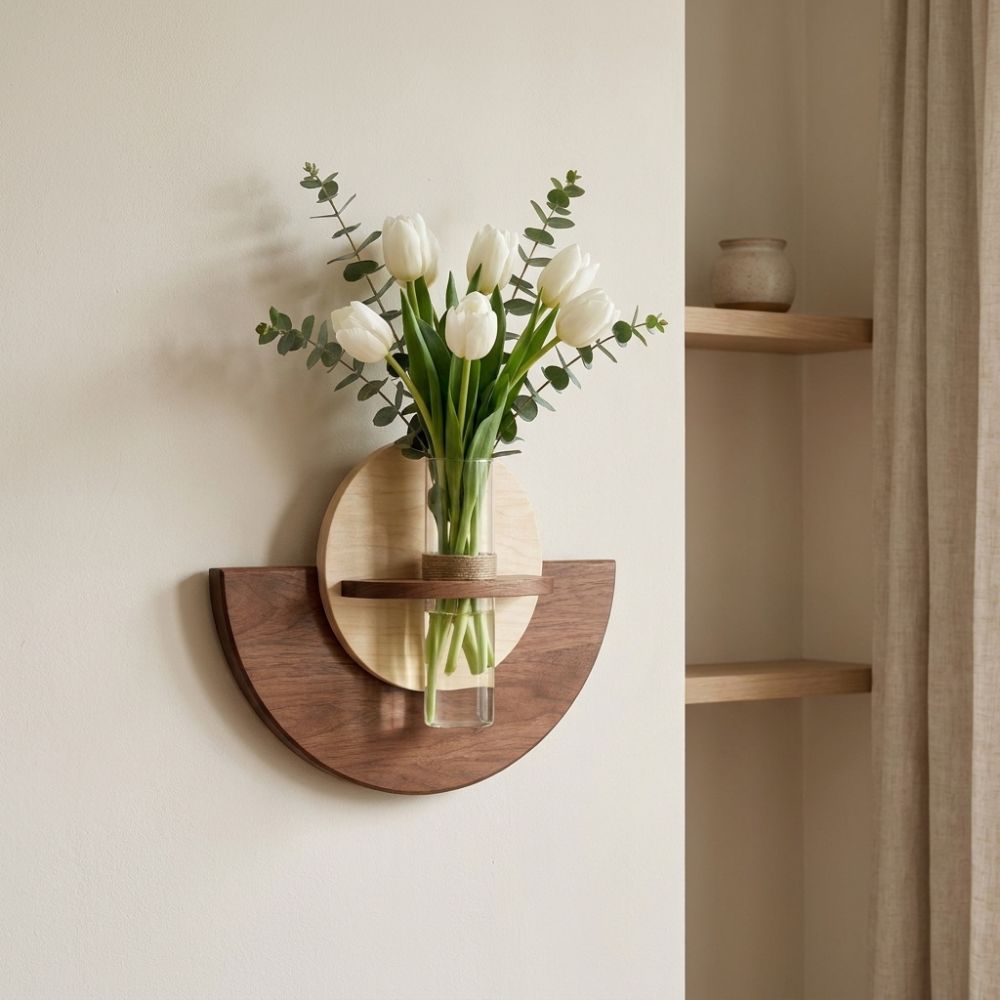 Flower Wall Panel - Owalny drewniany uchwyt ścienny na kwiaty,